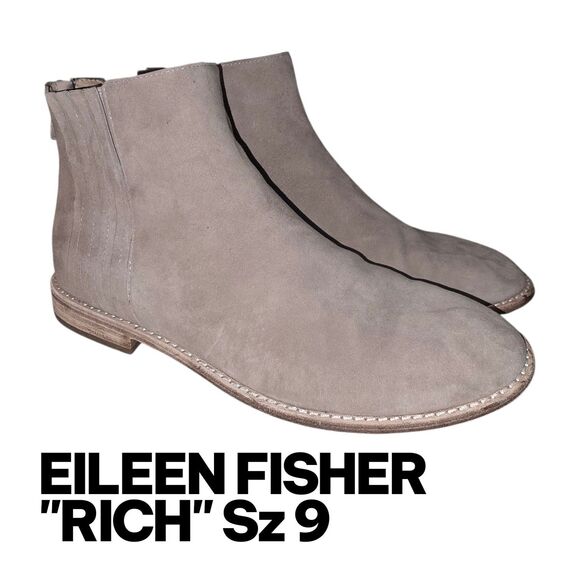 EILEEN FISHER RICH Sz 9 Earth Tan Suede Chelsea Heel Zip Up Ankle Booties Boots - Picture 1 of 10